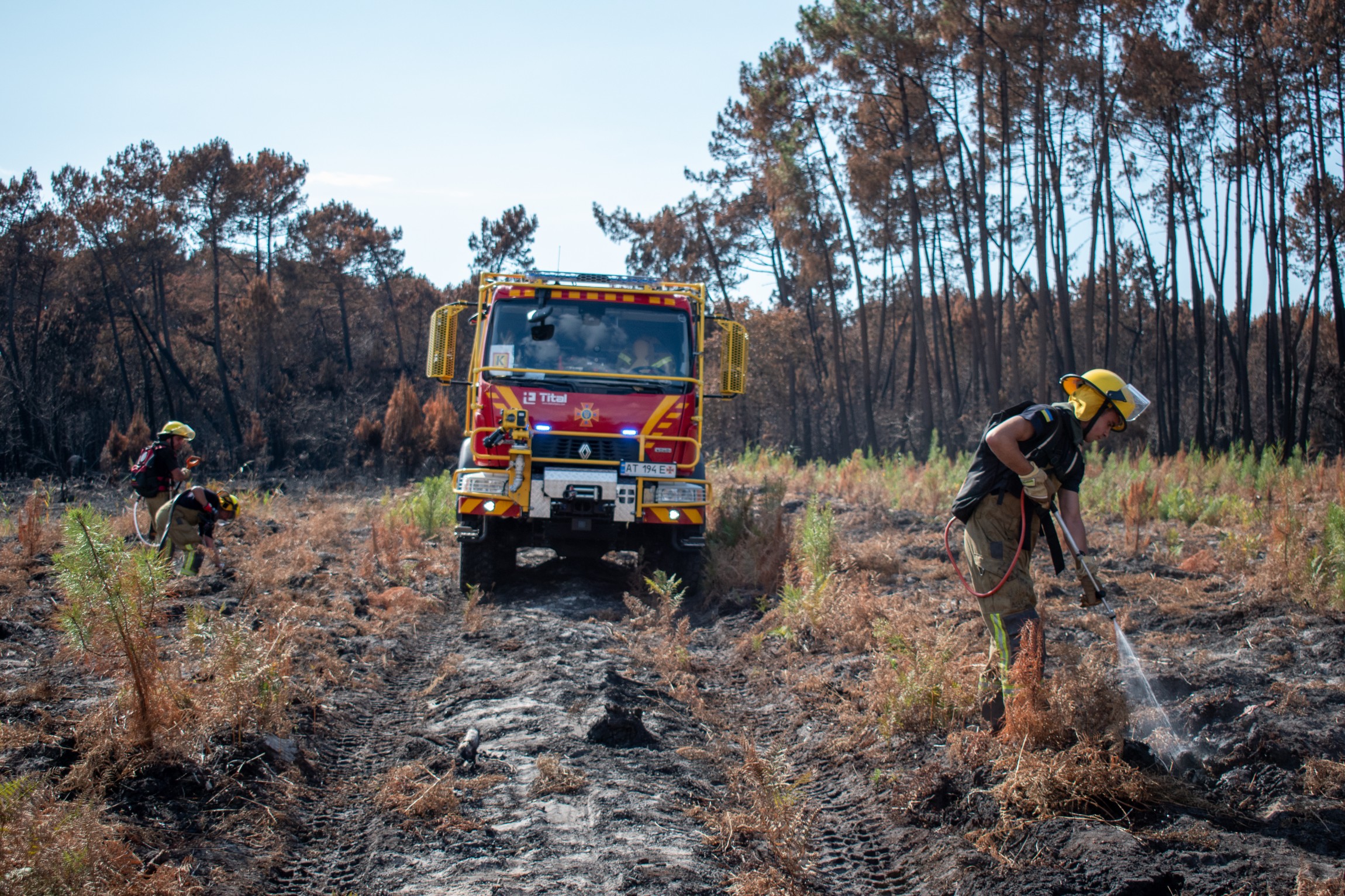 Un détachement de pompiers ukrainiens en renfort pour lutter contre les flammes au Porge cet été